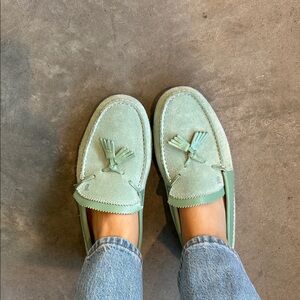 Tod’s mint green suede loafers